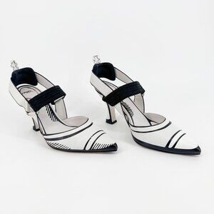 Fendi x Joshua Vides Colibri Slingback Pumps White Leather Size 39 US 9 Women